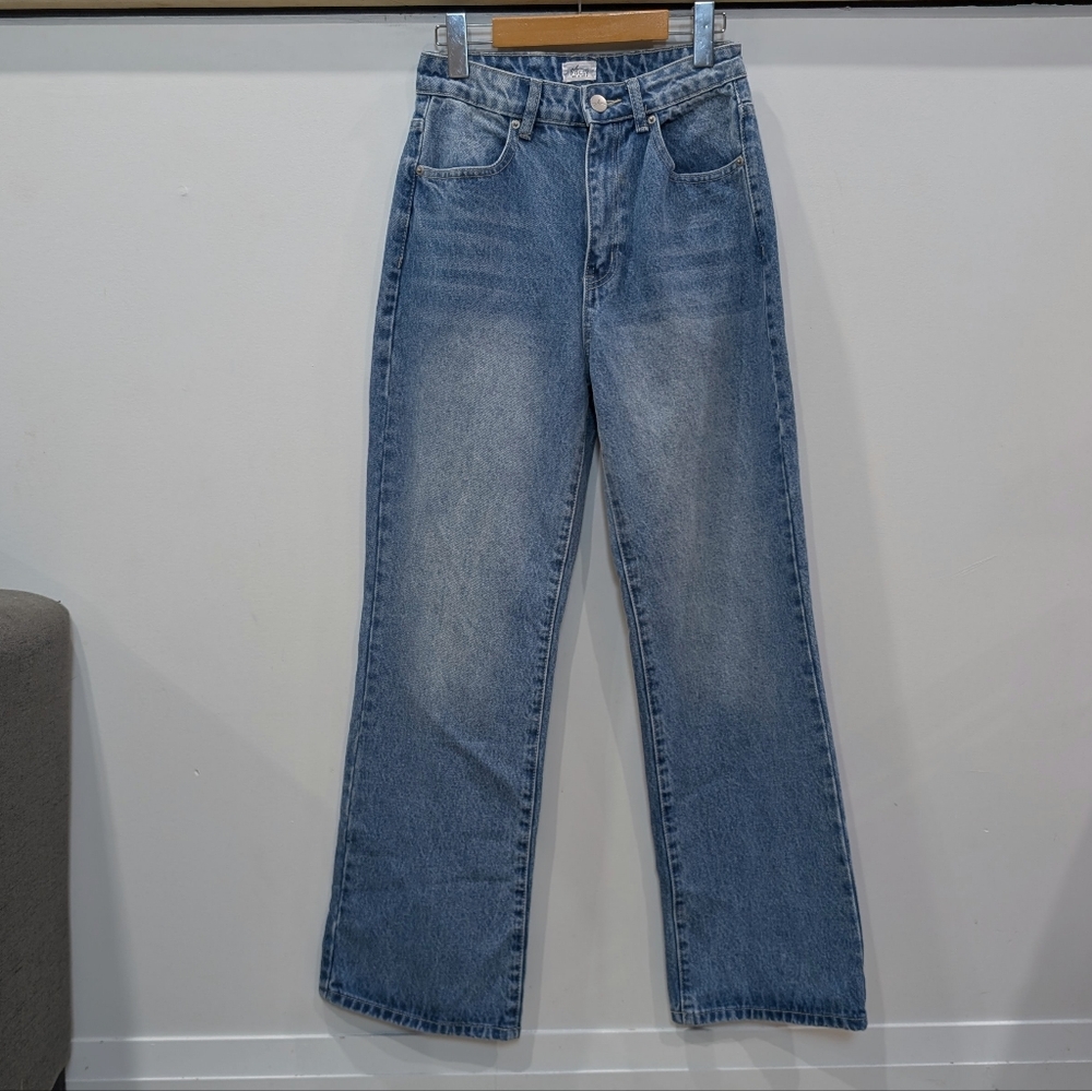 OH POLLY | Women's Medium Wash High-Rise Wide Straight Leg Jeans